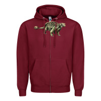 Burgundy Ankylosaurus T-Rex Zipper Hoodie - LillyAllenDesigns