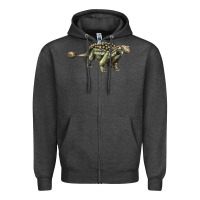 Charcoal Heather Ankylosaurus T-Rex Zipper Hoodie - LillyAllenDesigns