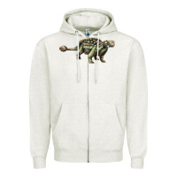 Oatmeal Heather Ankylosaurus T-Rex Zipper Hoodie - LillyAllenDesigns