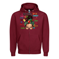 Burgundy Teacher messy bun caucasian Zipper Hoodie - NancyCooperArtShop