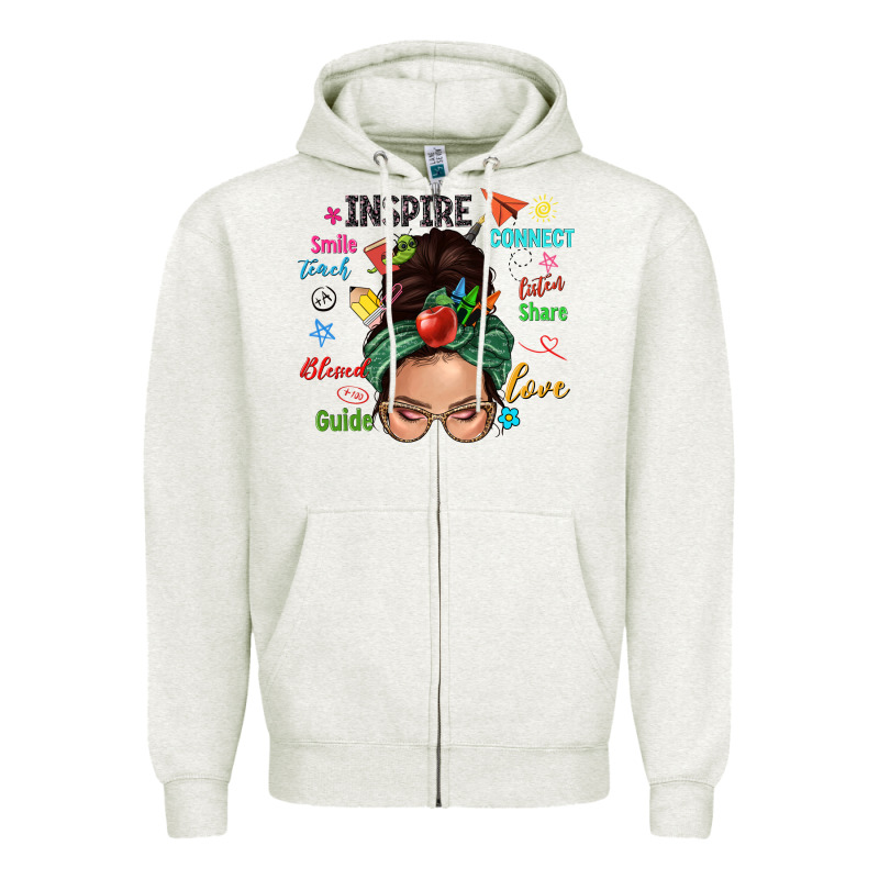 Teacher Messy Bun Caucasian Zipper Hoodie by NancyCooperArtShop | Teevron