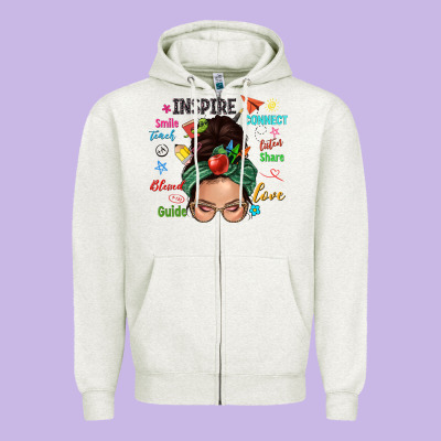 Teacher Messy Bun Caucasian Zipper Hoodie Designed By Nancycooperartshop