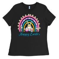 Black easter egg bunny rainbow Ladies Tee - AdoDesignShop