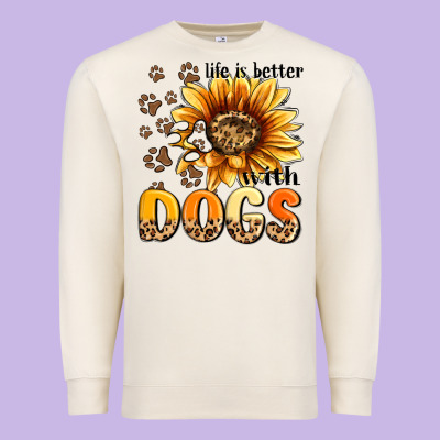 Life Is Better With Dogs Sunflower Premium Sweatshirt Designed By Maliassmallbusiness