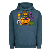 Pigment Midnight Navy Black cat pumpkin Urban Hoodie - NancyCooperArtShop