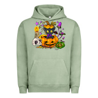 Pigment Oil Green Black cat pumpkin Urban Hoodie - NancyCooperArtShop