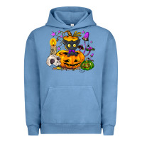 Pigment Pebble Blue Black cat pumpkin Urban Hoodie - NancyCooperArtShop