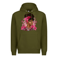 Army Green breast cancer afro woman Premium Hoodie - Artiststas