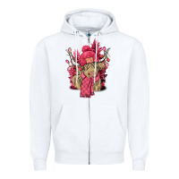 White Pink winter long haired Cow Zipper Hoodie - NancyCooperArtShop