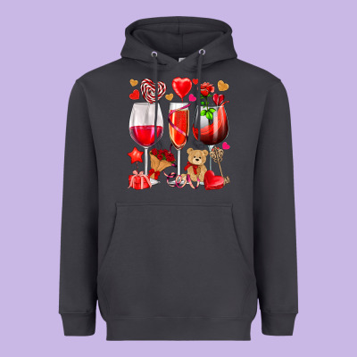 Valentines Day Wine Glasses Heavyweight Hoodie Designed By Nancycooperartshop