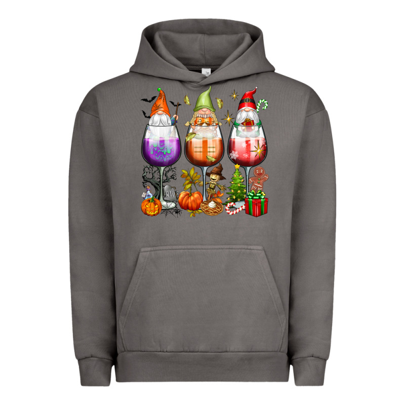 Hallothanksmas Wine Glasses And Gnomes Urban Hoodie by texasbilliewilder | Teevron