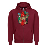 Burgundy Red Christmas long haired Cow Zipper Hoodie - NancyCooperArtShop