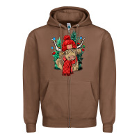 Chestnut Red Christmas long haired Cow Zipper Hoodie - NancyCooperArtShop