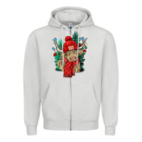 Dove Grey Red Christmas long haired Cow Zipper Hoodie - NancyCooperArtShop