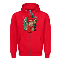 Red Red Christmas long haired Cow Zipper Hoodie - NancyCooperArtShop