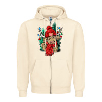 Sandshell Red Christmas long haired Cow Zipper Hoodie - NancyCooperArtShop