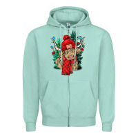 Seafoam Red Christmas long haired Cow Zipper Hoodie - NancyCooperArtShop