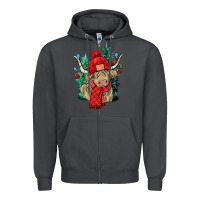 Smoke Red Christmas long haired Cow Zipper Hoodie - NancyCooperArtShop