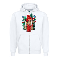 White Red Christmas long haired Cow Zipper Hoodie - NancyCooperArtShop