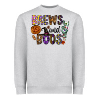 Heather Grey Brews And Boos Heavyweight Sweatshirt - CowhideDigitalArt