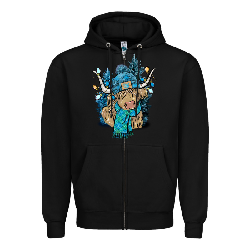 Winter Long Haired Cow Zipper Hoodie by NancyCooperArtShop | Teevron