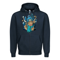 Navy Winter long haired Cow Zipper Hoodie - NancyCooperArtShop