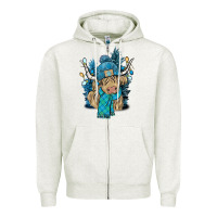 Oatmeal Heather Winter long haired Cow Zipper Hoodie - NancyCooperArtShop