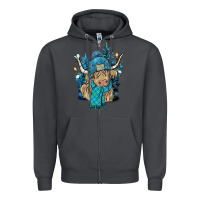 Smoke Winter long haired Cow Zipper Hoodie - NancyCooperArtShop
