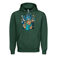 Sports Green Winter long haired Cow Zipper Hoodie - NancyCooperArtShop