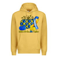 Antique Gold october we wear blue and yellow with pumpkins Premium Hoodie - Artiststas