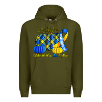 Army Green october we wear blue and yellow with pumpkins Premium Hoodie - Artiststas
