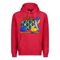 Cardinal october we wear blue and yellow with pumpkins Premium Hoodie - Artiststas