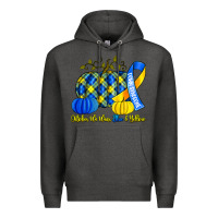 Charcoal Heather october we wear blue and yellow with pumpkins Premium Hoodie - Artiststas