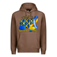 Chestnut october we wear blue and yellow with pumpkins Premium Hoodie - Artiststas