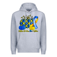 Heather Grey october we wear blue and yellow with pumpkins Premium Hoodie - Artiststas