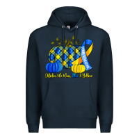Navy october we wear blue and yellow with pumpkins Premium Hoodie - Artiststas