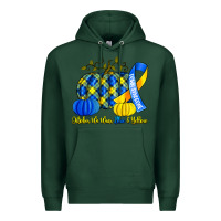 Sports Green october we wear blue and yellow with pumpkins Premium Hoodie - Artiststas