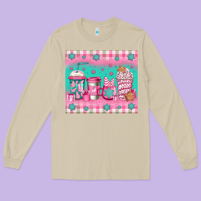 Pink Christmas Coffee Long Sleeve Tee Designed By Jasminsmagicworld