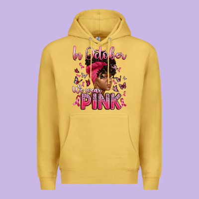 In October We Wear Pink With Afro Woman Premium Hoodie Designed By Artiststas