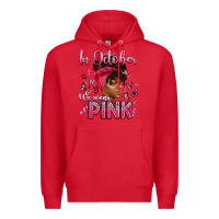 Red in october we wear pink with afro woman Premium Hoodie - Artiststas
