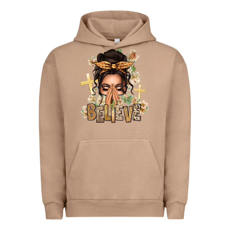 Believe Praying Caucasian Messy Bun Urban Hoodie by texasbilliewilder | Teevron