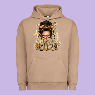 Believe Praying Caucasian Messy Bun Urban Hoodie Designed By Texasbilliewilder