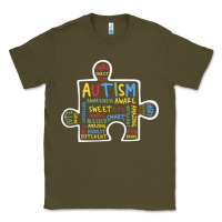 Army Green Autism Puzzle Piece Words Autistic Classic Tee - CowhideDigitalArt