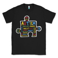 Black Autism Puzzle Piece Words Autistic Classic Tee - CowhideDigitalArt