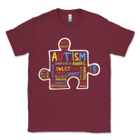 Burgundy Autism Puzzle Piece Words Autistic Classic Tee - CowhideDigitalArt