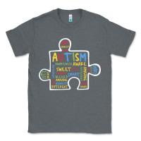 Charcoal Heather Autism Puzzle Piece Words Autistic Classic Tee - CowhideDigitalArt
