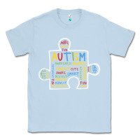 Dusty Blue Autism Puzzle Piece Words Autistic Classic Tee - CowhideDigitalArt