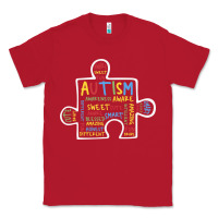Red Autism Puzzle Piece Words Autistic Classic Tee - CowhideDigitalArt