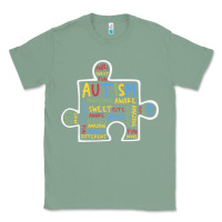 Sage Autism Puzzle Piece Words Autistic Classic Tee - CowhideDigitalArt