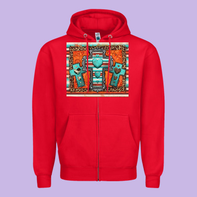 Turquoise Gemstone Crosses Zipper Hoodie Designed By Jasminsmagicworld